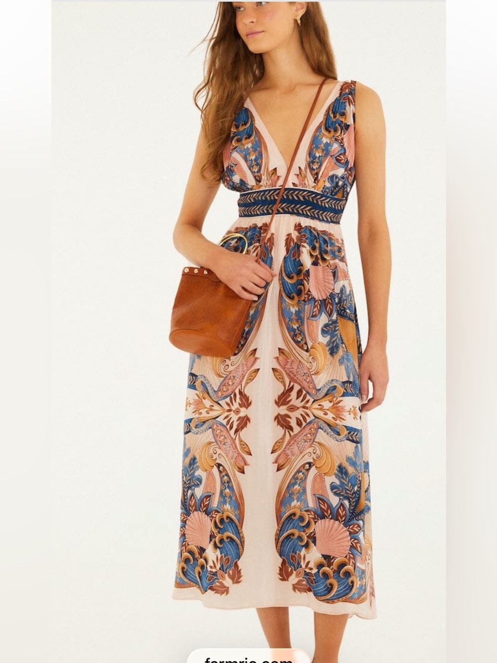 FARM Rio Pink and Blue Printed Midi Dress
